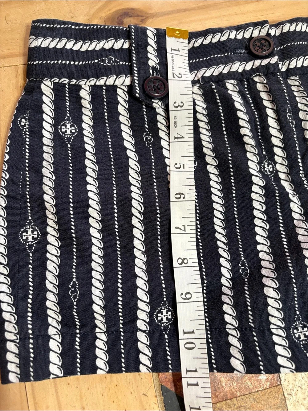 Tory Burch Black & White Rope-Print High Waist Shorts